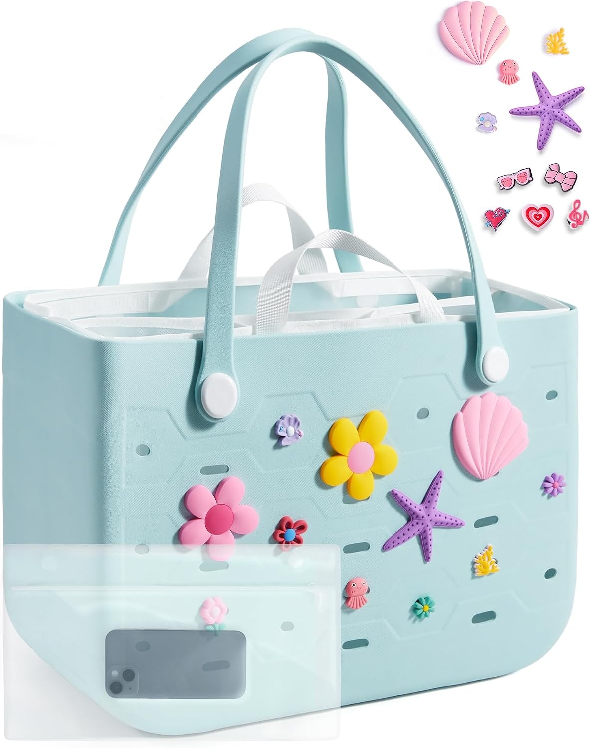 image:imageBAGSMART Beach Bag for Women Waterresistant Rubber Tote Bag Sandproof Vacation Essentials for Summer Swim Cruise PoolSky Blue