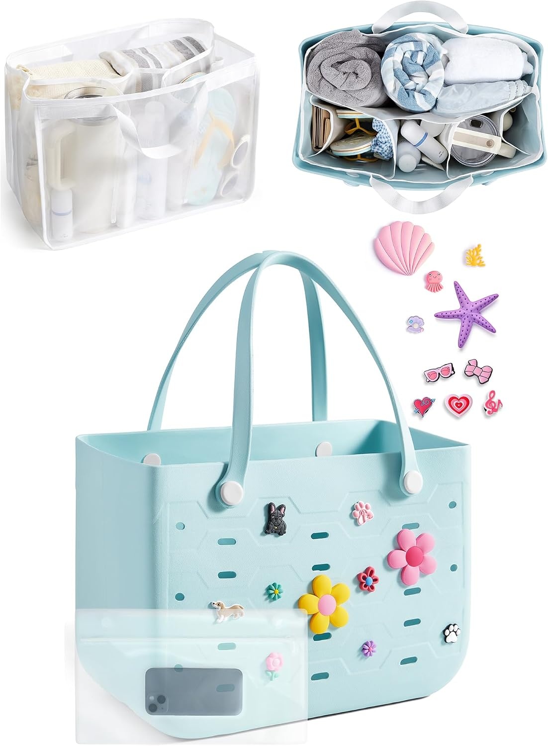 image:imageBAGSMART Beach Bag for Women Waterresistant Rubber Tote Bag Sandproof Vacation Essentials for Summer Swim Cruise PoolSky Blue