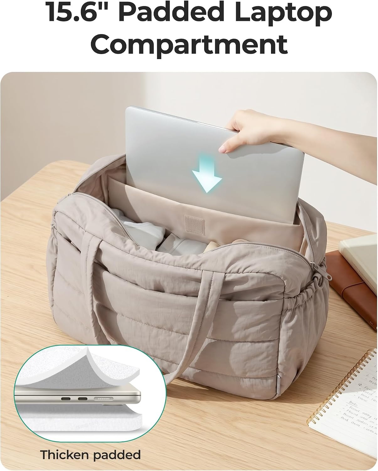 image:imageBAGSMART Gym Bag for Women Lightweight Personal Item Travel Bag Puffer Duffle Bag 2PC Travel Bag Quilted Carry On Weekender Overnight Bag Puffy Duffel Bag for Travel Water ResistantBrownBlack