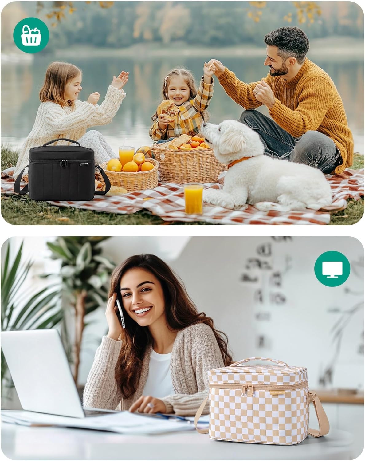 image:imageBAGSMART Lunch Box for Women Insulated Lunch Bag Leakproof Cute Adult Lightweight Quilted Reusable Cooler for Office Work Picnic Travel Lunch Tote with Adjustable Shoulder Strap Green CheckeredPink