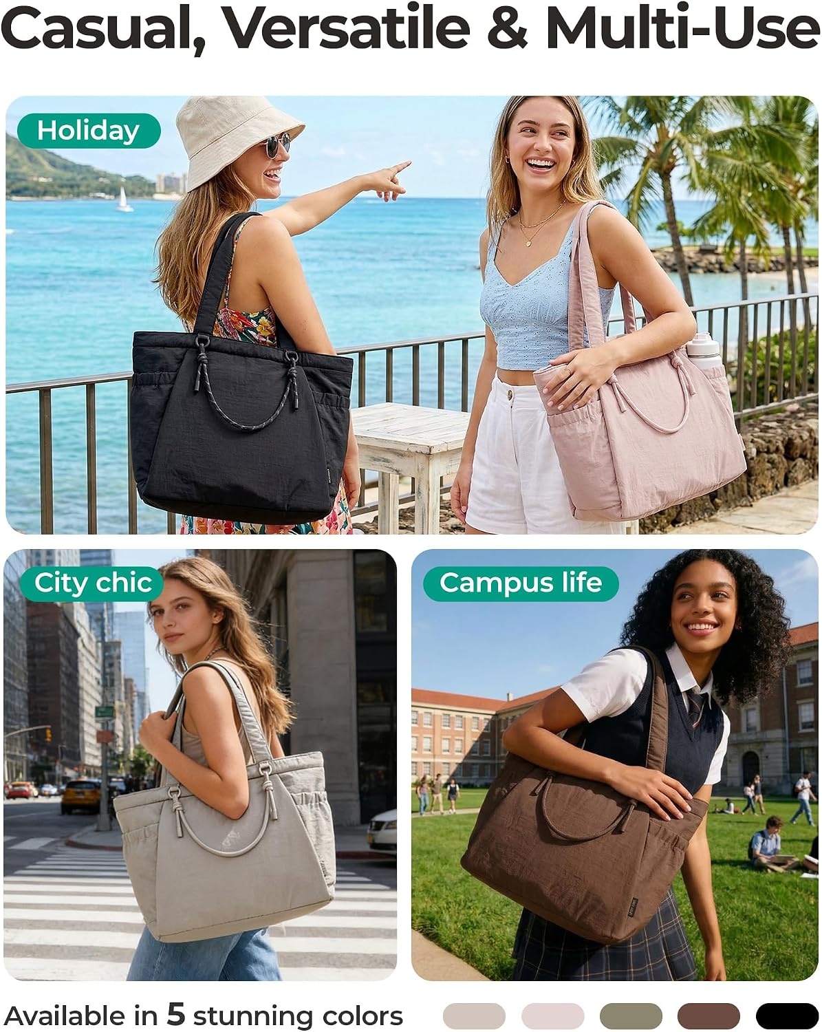 image:imageBAGSMART Yoga Pilates Tote Bag for Women with Knotted Handle Gym Bag 23L lightweight amp waterproof shoulder sling bag gym bag with yoga mat holder for 156 Laptop ideal for work travelBrown