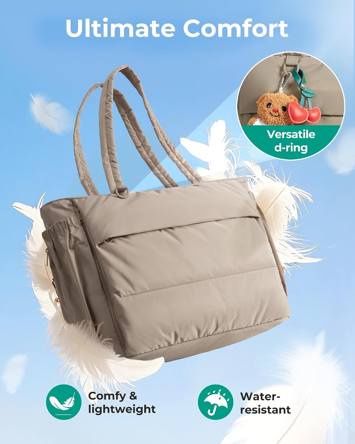 image:imageBAGSMART Yoga Pilates Tote Bag for Women with Knotted Handle Gym Bag 23L lightweight amp waterproof shoulder sling bag gym bag with yoga mat holder for 156 Laptop ideal for work travelCream