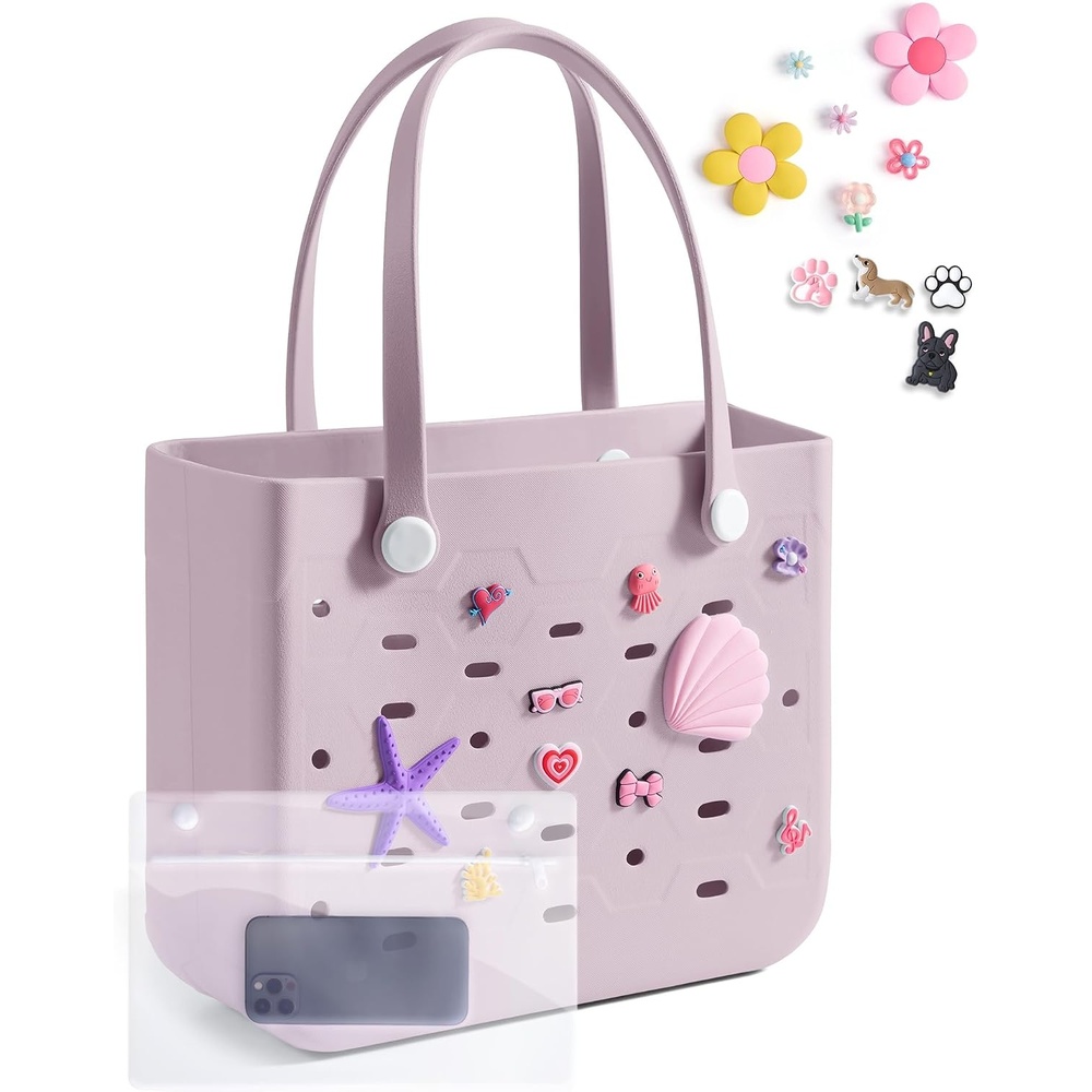 image:imageBAGSMART Beach Bag for Women Waterresistant Rubber Tote Bag Sandproof Vacation Essentials for Summer Swim Cruise PoolPurple Breeze