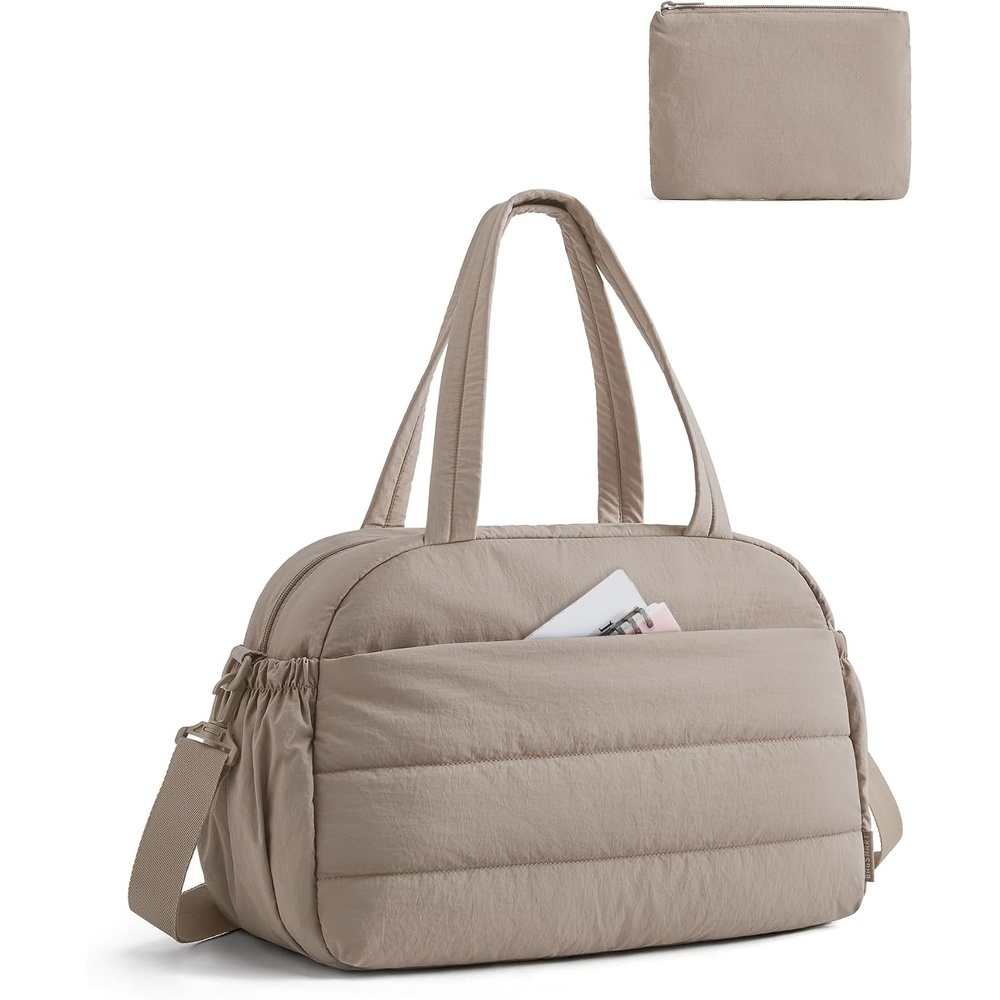 image:imageBAGSMART Gym Bag for Women Lightweight Personal Item Travel Bag Puffer Duffle Bag 2PC Travel Bag Quilted Carry On Weekender Overnight Bag Puffy Duffel Bag for Travel Water ResistantBrownBrown