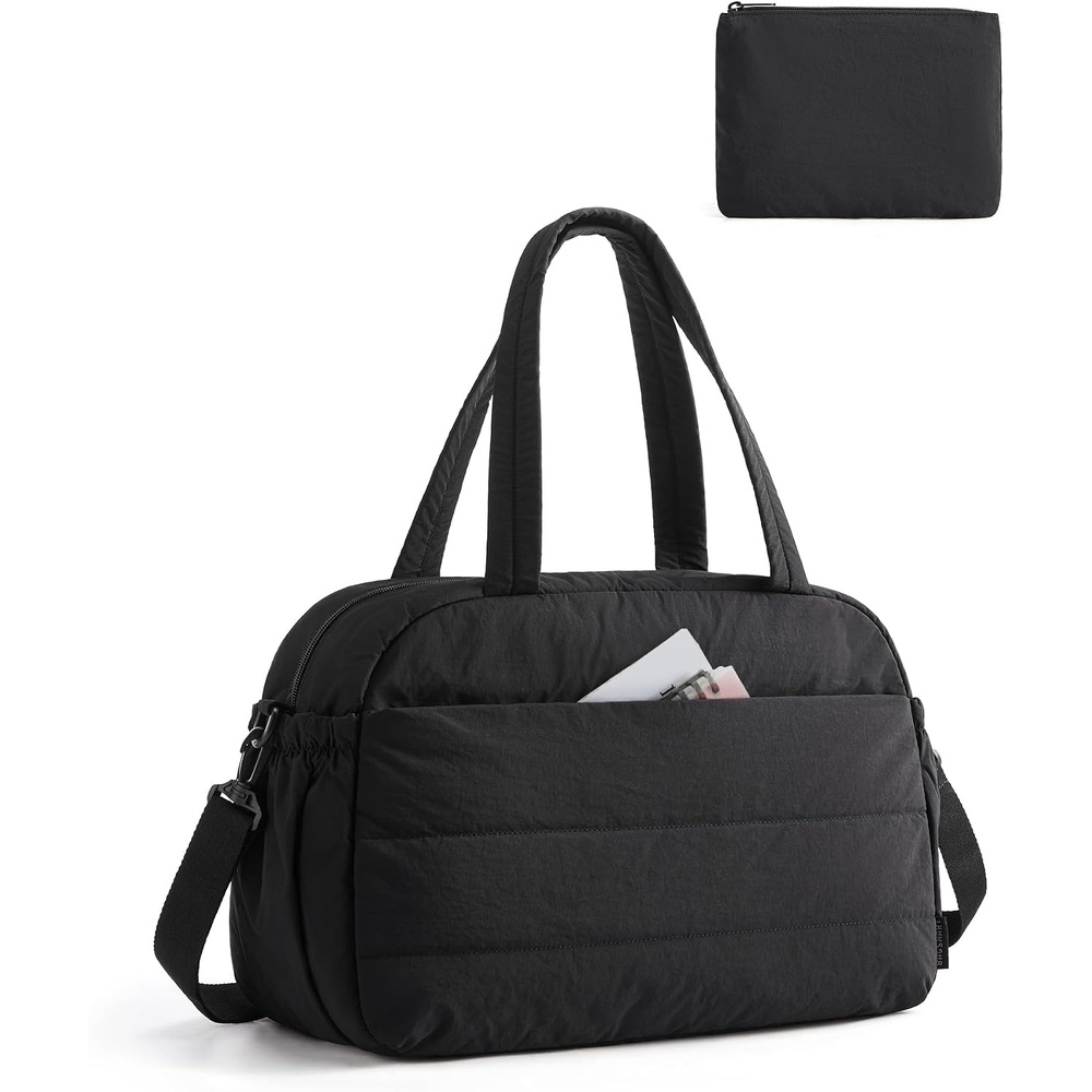 image:imageBAGSMART Gym Bag for Women Lightweight Personal Item Travel Bag Puffer Duffle Bag 2PC Travel Bag Quilted Carry On Weekender Overnight Bag Puffy Duffel Bag for Travel Water ResistantBrownBlack