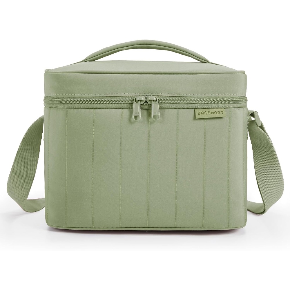 image:imageBAGSMART Lunch Box for Women Insulated Lunch Bag Leakproof Cute Adult Lightweight Quilted Reusable Cooler for Office Work Picnic Travel Lunch Tote with Adjustable Shoulder Strap Green CheckeredSage Green