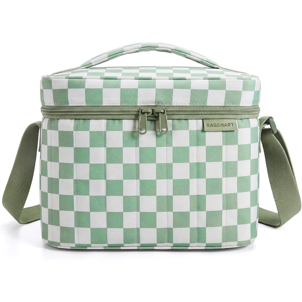 image:imageBAGSMART Lunch Box for Women Insulated Lunch Bag Leakproof Cute Adult Lightweight Quilted Reusable Cooler for Office Work Picnic Travel Lunch Tote with Adjustable Shoulder Strap Green CheckeredGreen Checkered