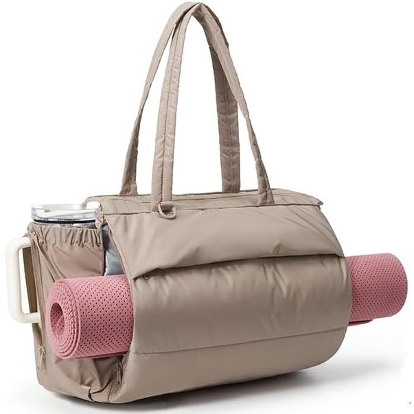 image:imageBAGSMART Yoga Pilates Tote Bag for Women with Knotted Handle Gym Bag 23L lightweight amp waterproof shoulder sling bag gym bag with yoga mat holder for 156 Laptop ideal for work travelCamel