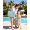 BAGSMART Beach Bag for Women, Water-resistant Rubber Tote Bag, Sandproof Vacation Essentials for Summer Swim Cruise Pool(Almond Birch)
