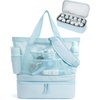 BAGSMART Beach Bag for Women, Mesh Tote Bags with Zipper, Sandproof Vacation Essentials with Cooler for Swim Cruise Pool(Blue)