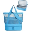 BAGSMART Beach Bag for Women, Mesh Tote Bags with Zipper, Sandproof Vacation Essentials with Cooler for Swim Cruise Pool(Dark Blue)