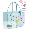 BAGSMART Beach Bag for Women, Water-resistant Rubber Tote Bag, Sandproof Vacation Essentials for Summer Swim Cruise Pool(A-baby Blue)