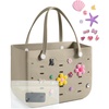 BAGSMART Beach Bag for Women, Water-resistant Rubber Tote Bag, Sandproof Vacation Essentials for Summer Swim Cruise Pool(A-khaki)