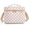 BAGSMART Lunch Box for Women, Insulated Lunch Bag Leakproof, Cute Adult Lightweight Quilted Reusable Cooler for Office Work Picnic Travel, Lunch Tote with Adjustable Shoulder Strap, Green Checkered(Khaki Checkered)