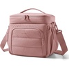BAGSMART Puffy Insulated Lunch Bag, Lightweight Large 14L Double Deck Lunch Box for Women, Soft Cooler Tote for Office Work Travel Camping with Stretch Side Pockets Fits 40 oz Bottle, Pink(Dark Pink)