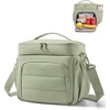 BAGSMART Puffy Insulated Lunch Bag, Lightweight Large 14L Double Deck Lunch Box for Women, Soft Cooler Tote for Office Work Travel Camping with Stretch Side Pockets Fits 40 oz Bottle, Pink(Sage Green)