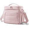BAGSMART Puffy Insulated Lunch Bag, Lightweight Large 14L Double Deck Lunch Box for Women, Soft Cooler Tote for Office Work Travel Camping with Stretch Side Pockets Fits 40 oz Bottle, Pink(Pink)