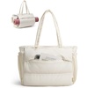 BAGSMART Yoga Pilates Tote Bag for Women with Knotted Handle, Gym Bag | 23L lightweight & waterproof shoulder sling bag, gym bag with yoga mat holder, for 15.6” Laptop, ideal for work travel(Cream)