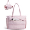BAGSMART Yoga Pilates Tote Bag for Women with Knotted Handle, Gym Bag | 23L lightweight & waterproof shoulder sling bag, gym bag with yoga mat holder, for 15.6” Laptop, ideal for work travel(Blush)