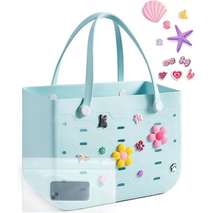 BAGSMART Beach Bag for Women, Water-resistant Rubber Tote Bag, Sandproof Vacation Essentials for Summer Swim Cruise Pool(A-baby Blue)