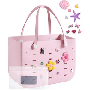 BAGSMART Beach Bag for Women, Water-resistant Rubber Tote Bag, Sandproof Vacation Essentials for Summer Swim Cruise Pool(A-baby Pink)