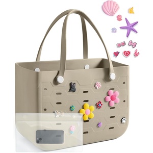 BAGSMART Beach Bag for Women, Water-resistant Rubber Tote Bag, Sandproof Vacation Essentials for Summer Swim Cruise Pool(A-khaki)
