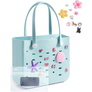BAGSMART Beach Bag for Women, Water-resistant Rubber Tote Bag, Sandproof Vacation Essentials for Summer Swim Cruise Pool(Blue)