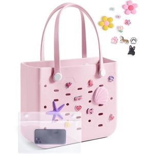 BAGSMART Beach Bag for Women, Water-resistant Rubber Tote Bag, Sandproof Vacation Essentials for Summer Swim Cruise Pool(Blush)