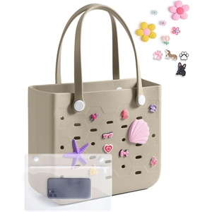 BAGSMART Beach Bag for Women, Water-resistant Rubber Tote Bag, Sandproof Vacation Essentials for Summer Swim Cruise Pool(Camel)