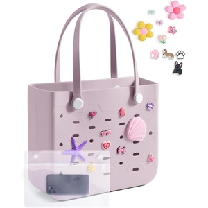 BAGSMART Beach Bag for Women, Water-resistant Rubber Tote Bag, Sandproof Vacation Essentials for Summer Swim Cruise Pool(Purple Breeze)