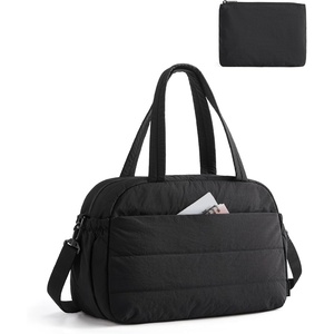 BAGSMART Gym Bag for Women, Lightweight Personal Item Travel Bag, Puffer Duffle Bag 2-PC Travel Bag, Quilted Carry On Weekender Overnight Bag, Puffy Duffel Bag for Travel, Water Resistant(Brown)(Black)