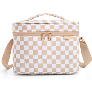 BAGSMART Lunch Box for Women, Insulated Lunch Bag Leakproof, Cute Adult Lightweight Quilted Reusable Cooler for Office Work Picnic Travel, Lunch Tote with Adjustable Shoulder Strap, Green Checkered(Khaki Checkered)