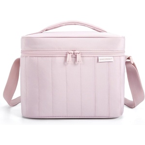 BAGSMART Lunch Box for Women, Insulated Lunch Bag Leakproof, Cute Adult Lightweight Quilted Reusable Cooler for Office Work Picnic Travel, Lunch Tote with Adjustable Shoulder Strap, Green Checkered(Pink)