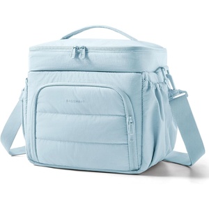 BAGSMART Puffy Insulated Lunch Bag, Lightweight Large 14L Double Deck Lunch Box for Women, Soft Cooler Tote for Office Work Travel Camping with Stretch Side Pockets Fits 40 oz Bottle, Pink(Blue)