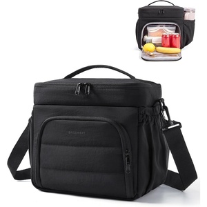 BAGSMART Puffy Insulated Lunch Bag, Lightweight Large 14L Double Deck Lunch Box for Women, Soft Cooler Tote for Office Work Travel Camping with Stretch Side Pockets Fits 40 oz Bottle, Pink(Black)