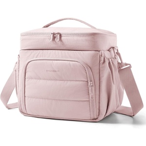 BAGSMART Puffy Insulated Lunch Bag, Lightweight Large 14L Double Deck Lunch Box for Women, Soft Cooler Tote for Office Work Travel Camping with Stretch Side Pockets Fits 40 oz Bottle, Pink(Pink)