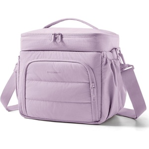 BAGSMART Puffy Insulated Lunch Bag, Lightweight Large 14L Double Deck Lunch Box for Women, Soft Cooler Tote for Office Work Travel Camping with Stretch Side Pockets Fits 40 oz Bottle, Pink(Lavender Purple)