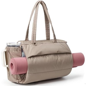 BAGSMART Yoga Pilates Tote Bag for Women with Knotted Handle, Gym Bag | 23L lightweight & waterproof shoulder sling bag, gym bag with yoga mat holder, for 15.6” Laptop, ideal for work travel(Camel)