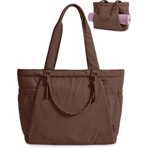 BAGSMART Yoga Pilates Tote Bag for Women with Knotted Handle, Gym Bag | 23L lightweight & waterproof shoulder sling bag, gym bag with yoga mat holder, for 15.6” Laptop, ideal for work travel(Coffee Brown)