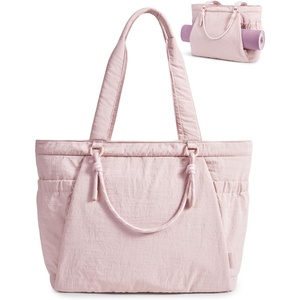 BAGSMART Yoga Pilates Tote Bag for Women with Knotted Handle, Gym Bag | 23L lightweight & waterproof shoulder sling bag, gym bag with yoga mat holder, for 15.6” Laptop, ideal for work travel(Baby Pink)