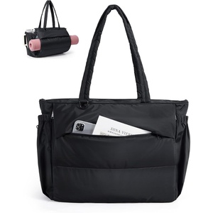 BAGSMART Yoga Pilates Tote Bag for Women with Knotted Handle, Gym Bag | 23L lightweight & waterproof shoulder sling bag, gym bag with yoga mat holder, for 15.6” Laptop, ideal for work travel(Classic)