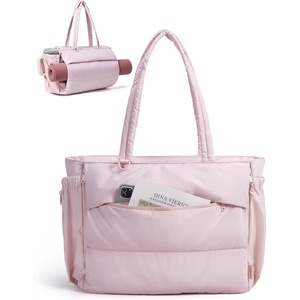 BAGSMART Yoga Pilates Tote Bag for Women with Knotted Handle, Gym Bag | 23L lightweight & waterproof shoulder sling bag, gym bag with yoga mat holder, for 15.6” Laptop, ideal for work travel(Blush)