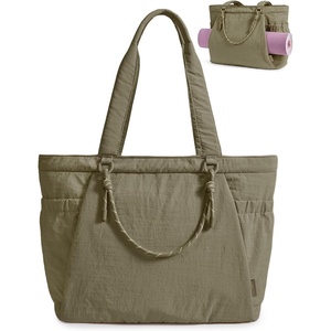 BAGSMART Yoga Pilates Tote Bag for Women with Knotted Handle, Gym Bag | 23L lightweight & waterproof shoulder sling bag, gym bag with yoga mat holder, for 15.6” Laptop, ideal for work travel(Olive Green)