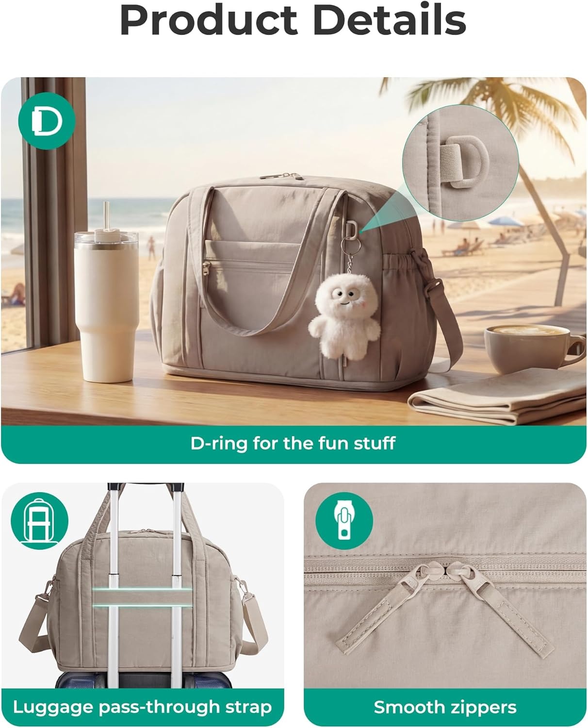 image:imageBAGSMART Expandable Personal Item Travel Bag Lightweight Gym Bag for Women 24L Weekender Travel Duffle with Toiletry Bag Carry on Overnight Duffel ChocolateCamel