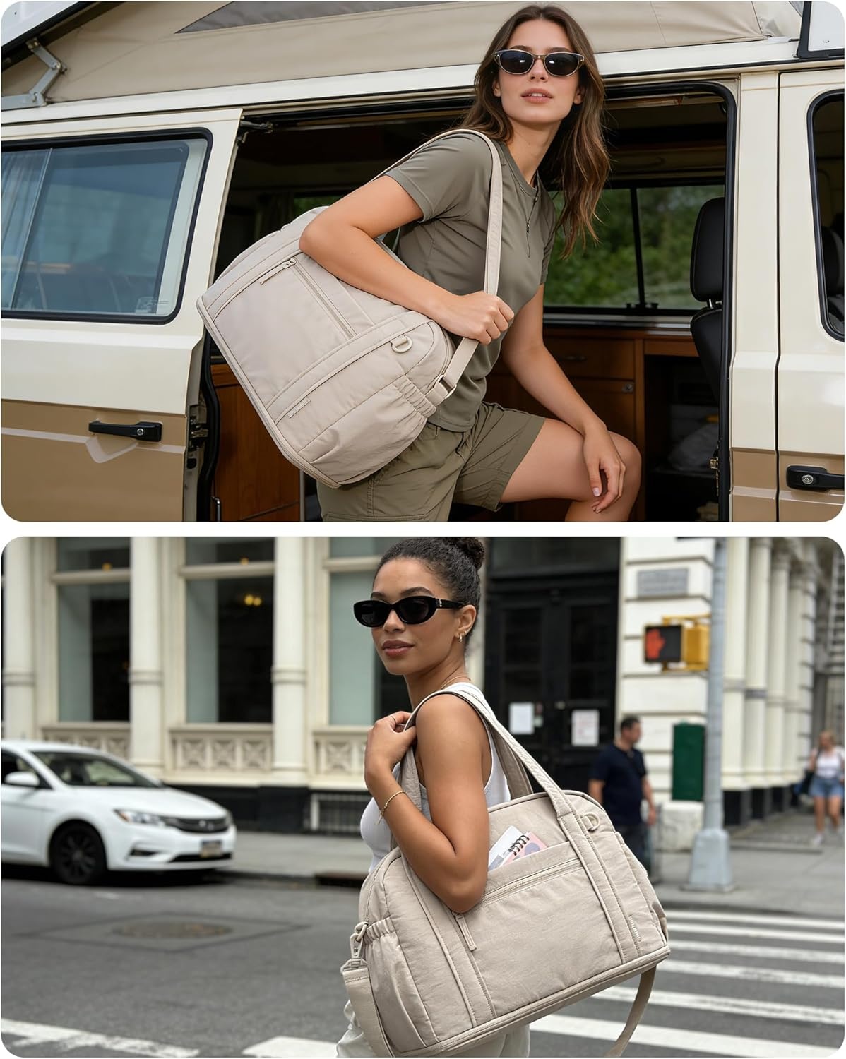image:imageBAGSMART Expandable Personal Item Travel Bag Lightweight Gym Bag for Women 24L Weekender Travel Duffle with Toiletry Bag Carry on Overnight Duffel ChocolateBlack