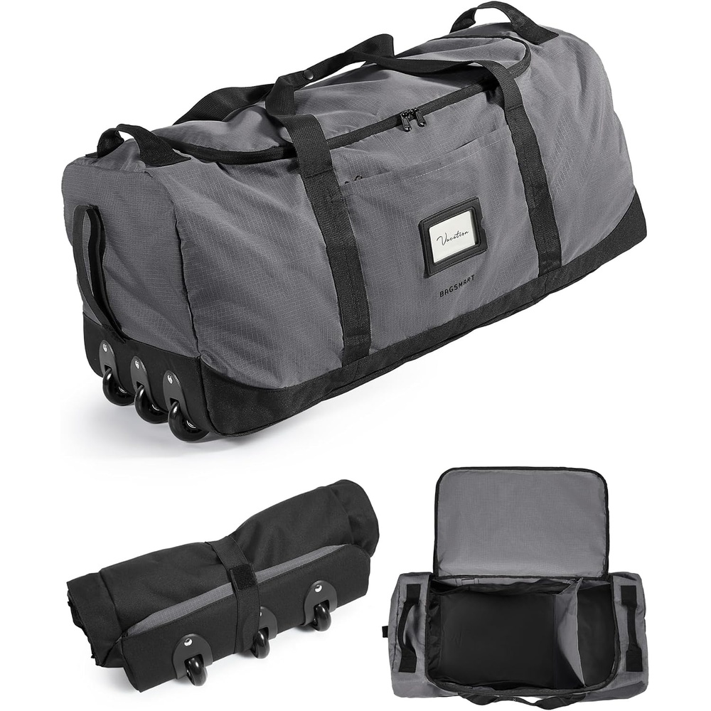 image:imageBAGSMART 83L Foldable Travel Bag Large Duffle Bag for Travel Weekender Duffel Luggage Bag for Sport College Camping Water Resistant BrownDark Gray