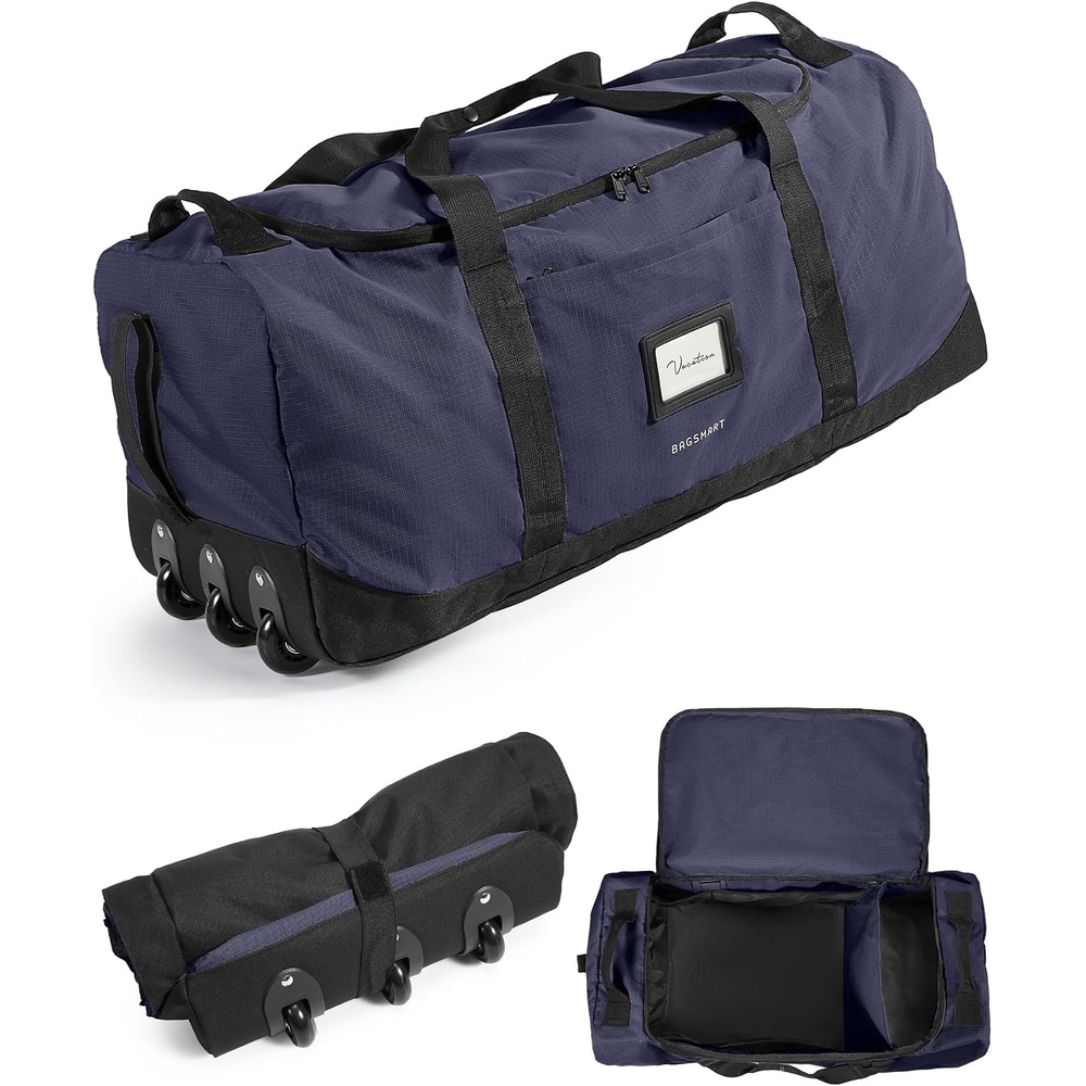 image:imageBAGSMART 83L Foldable Travel Bag Large Duffle Bag for Travel Weekender Duffel Luggage Bag for Sport College Camping Water Resistant BrownNavy Blue