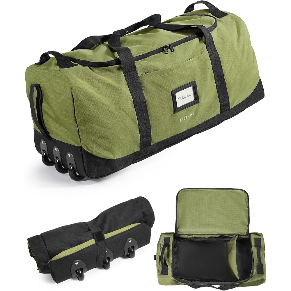 image:imageBAGSMART 83L Foldable Travel Bag Large Duffle Bag for Travel Weekender Duffel Luggage Bag for Sport College Camping Water Resistant BrownOlive green