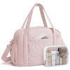 BAGSMART Expandable Personal Item Travel Bag, Lightweight Gym Bag for Women, 24L Weekender Travel Duffle with Toiletry Bag, Carry on Overnight Duffel, Chocolate(Pink)