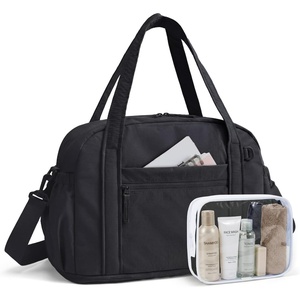 BAGSMART Expandable Personal Item Travel Bag, Lightweight Gym Bag for Women, 24L Weekender Travel Duffle with Toiletry Bag, Carry on Overnight Duffel, Chocolate(Black)